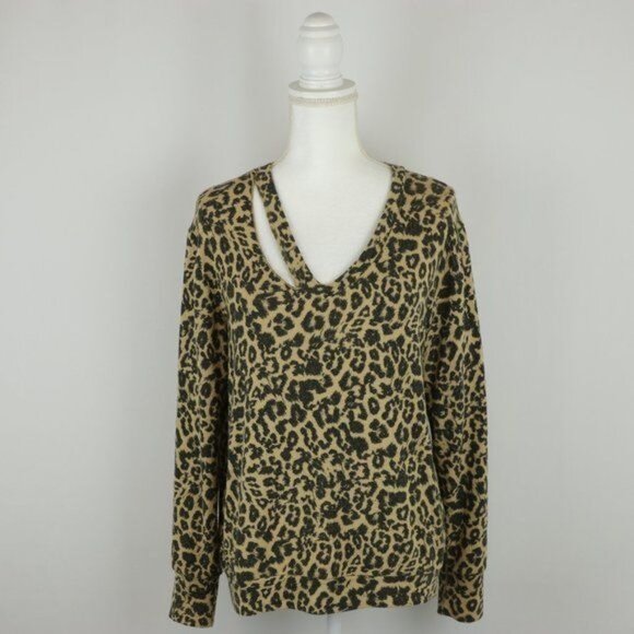 LNA Women's Small Black & Tan Animal Print V-Neck Cutout Tight Knit Sweater - Picture 1 of 7